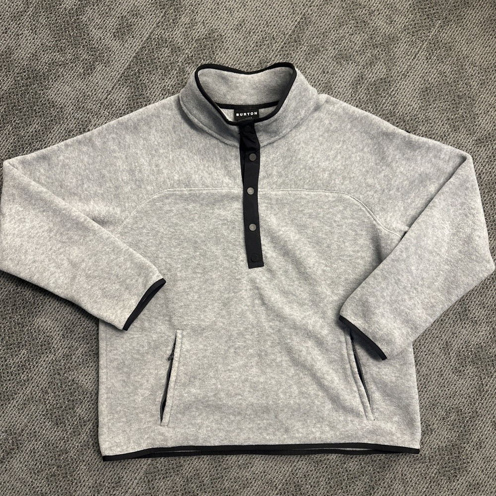 Burton Mens XL Gray Fleece Snap Neck Pullover Sweater Jacket Zipper Pockets